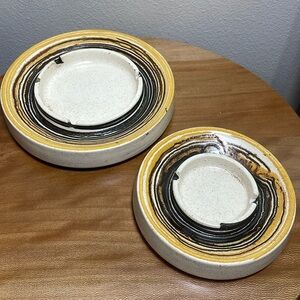 Royal Haeger Pottery USA 2069, 2070 Speckled Brown Ashtrays Trinket Tray Set 2